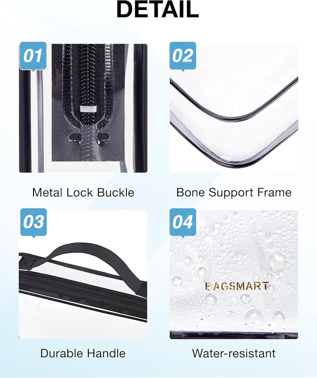 BAGSMART TSA Approved Clear Toiletry Bag, 2 Packs Quart Size Water Resistant Makeup Cosmetic Bags for Women, 2 Sizes Airport Airline Travel Essential Carry on Organizer with Handle Large Opening