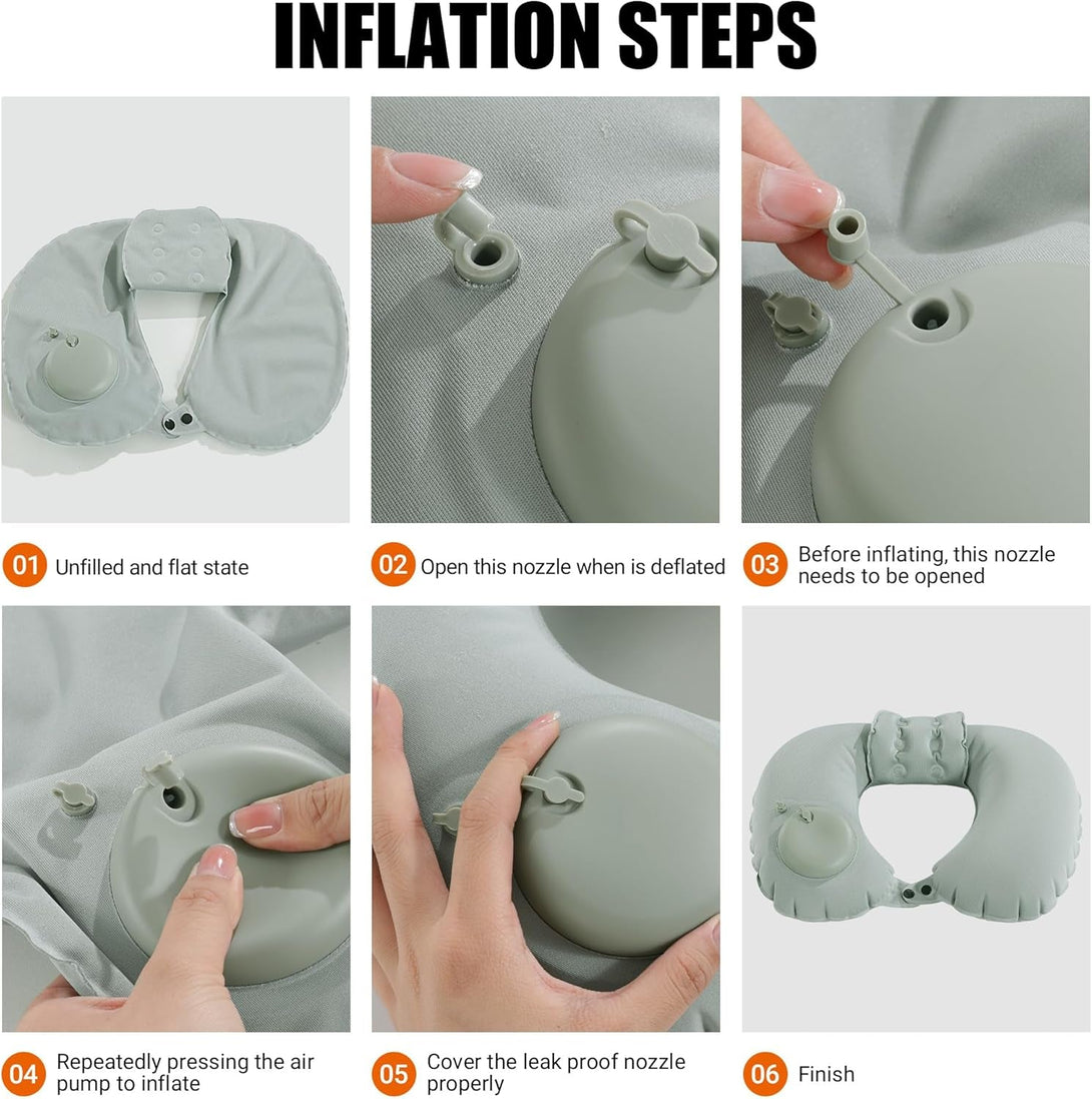 MABOZOO Inflatable Bath Neck Pillows for Tub & Shower - Head & Neck Support, Grey U-Shaped Travel Pillow for Airplane