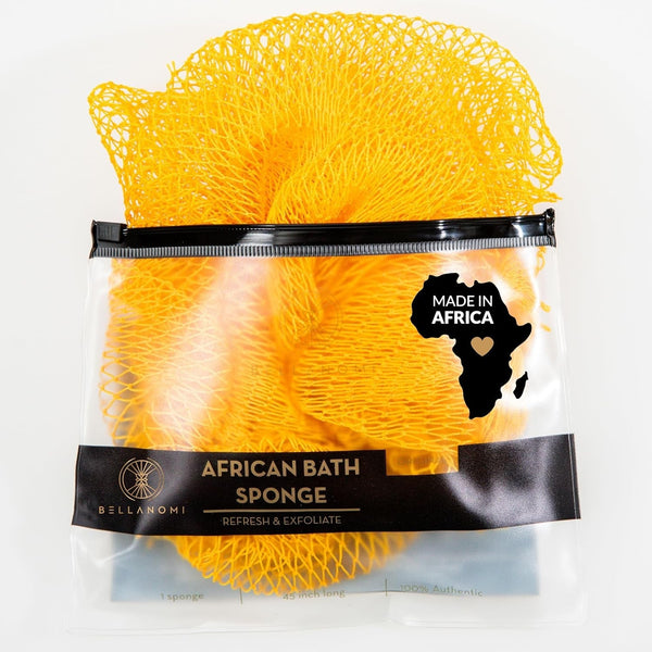 African Exfoliating Net Sponge, Authentic, Ethically Sourced from Nigeria, 45 Inches Long, Back Scrubber for Daily Use (Yellow)