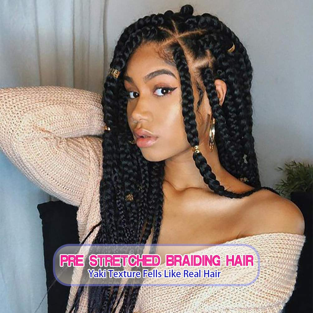 8 Pack Braiding Hair Pre Stretched - 26" 100G/Pack Premium Pre Stretched Braiding Hair Extensions, Professional Itch Free Hot Water Setting Perm Yaki Texture Prestretched Hair(1B)