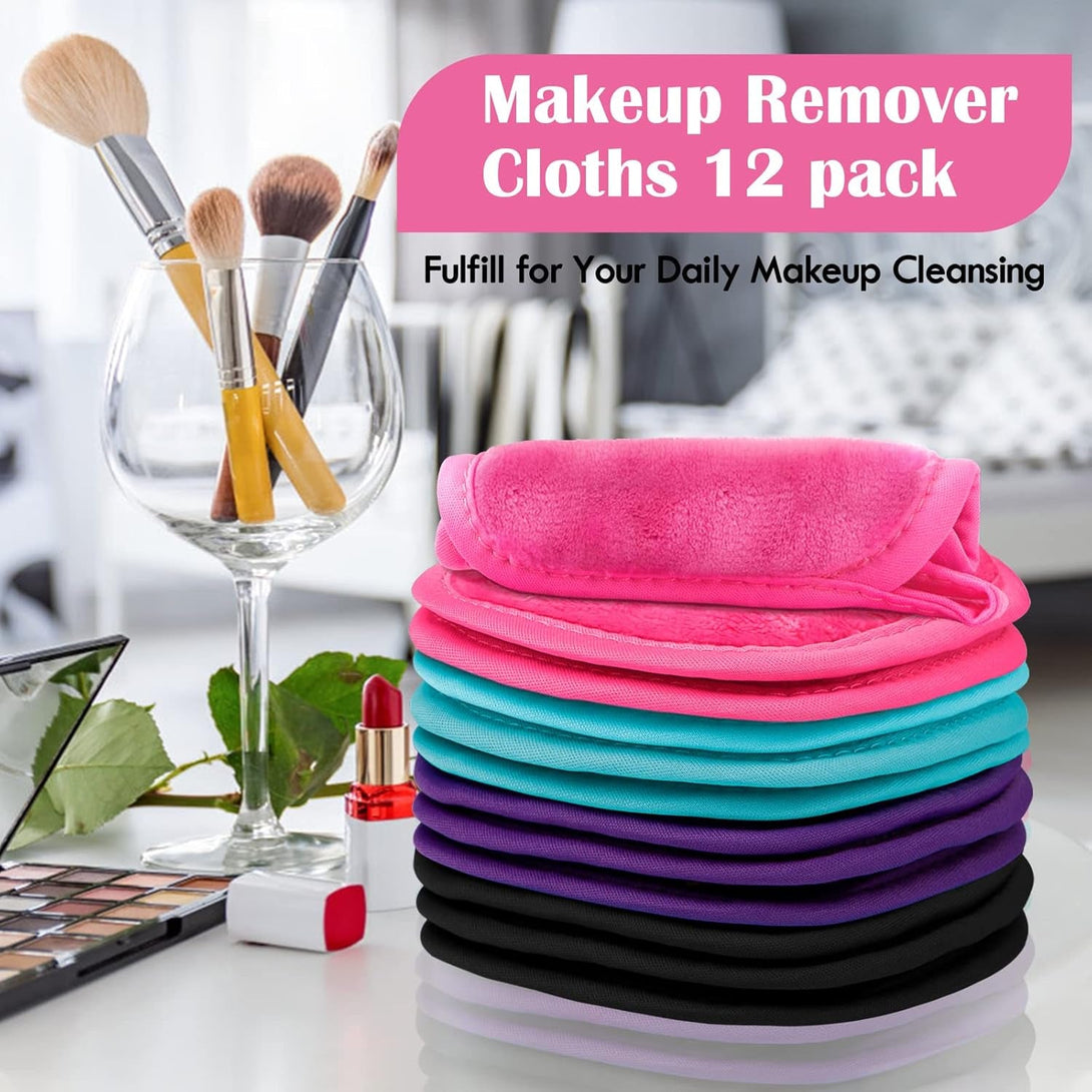 Orighty Makeup Remover Cloths 12 Pack, Makeup Removal Face Cleansing Cloth, Reusable Make up Remover Pads Remove Instantly Dirt with Just Water, 5 X 5 In