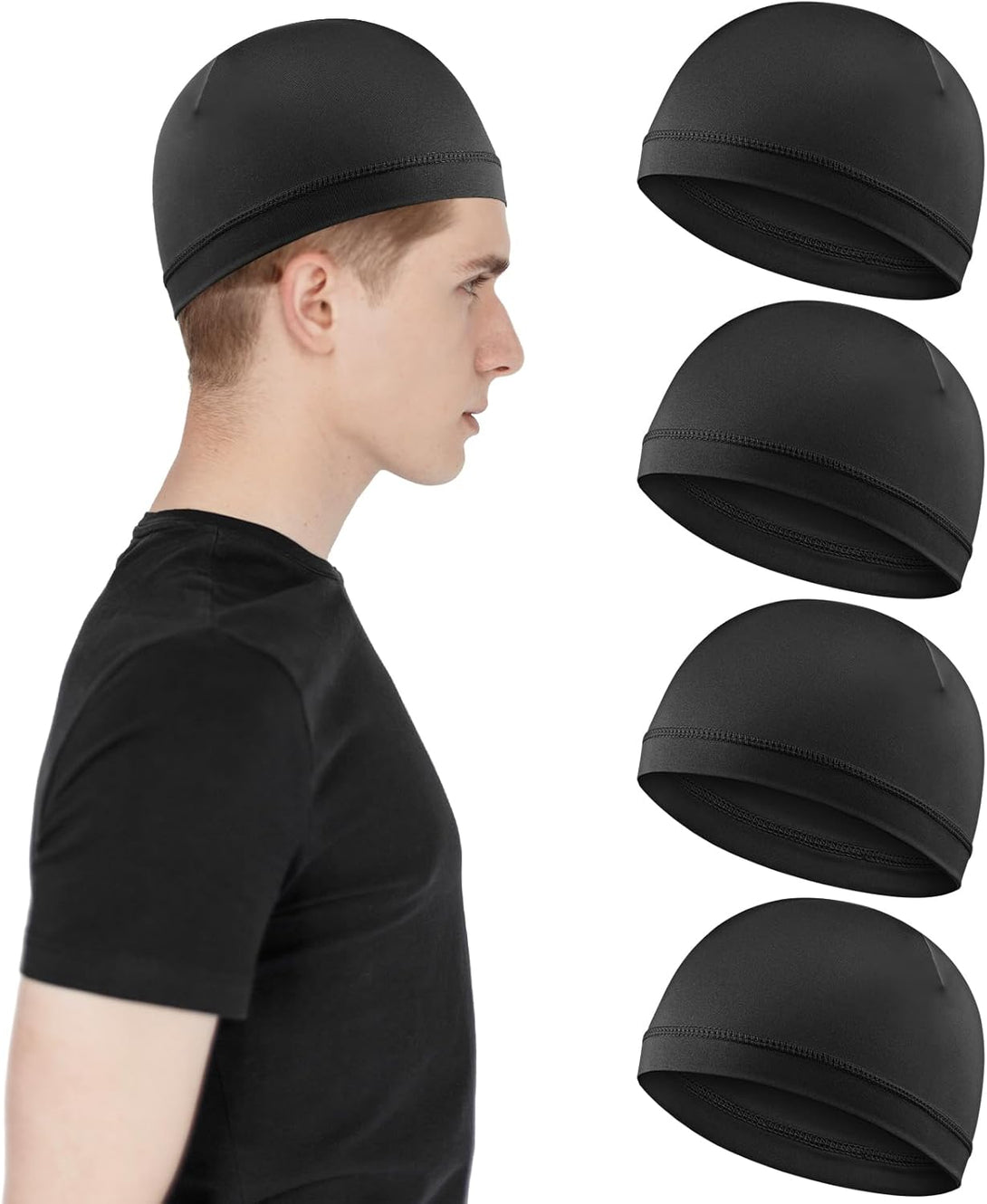 4Pcs Wave Cap for Men Silky Durags Elastic Band Wave Caps for 360 540 720 Waves Soft Breathable Satin Durag Unisex Adults Kids Skullies Beanies Hats Shower Cap Black