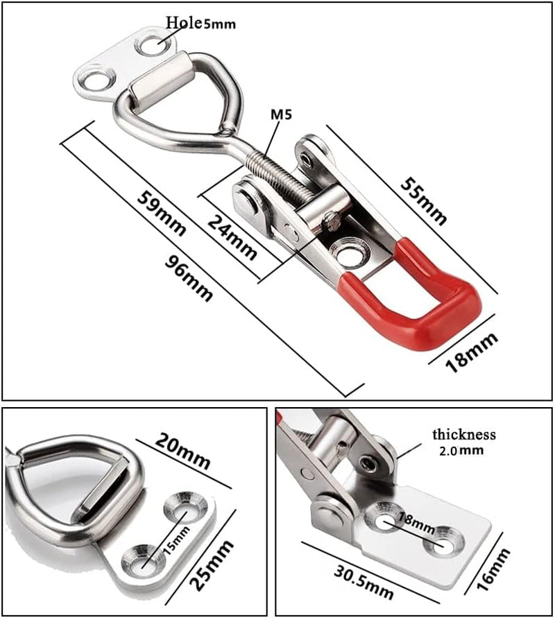 E-TING 6-Pack 4001 330Lbs Holding Capacity Adjustable Toggle Latch Clamp Smoker Latch Clamps 150Kg Quick Release Pull Latch +24 Screws for Various Tool Box