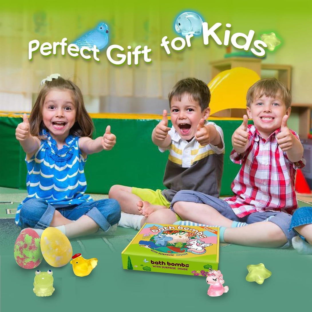 Easter Bath Bombs for Kids with Toys inside - Perfect Basket Stuffers, 12Pcs Kids Bath Bombs with Glow-In-The-Dark Surprise Inside, Handmade Bubble Bath Fizz Balls, Gentle and Kids Safe for Girls Boys