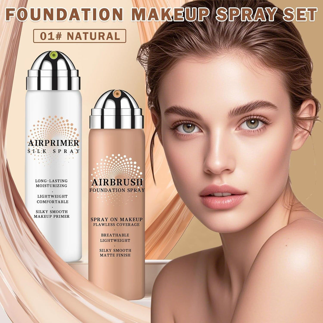Airbrush Foundation Makeup with Primer,Breathable Blendable Foundation Full Coverage with Anti-Aging Ingredients for Smooth Radiant Skin (01 Natural)