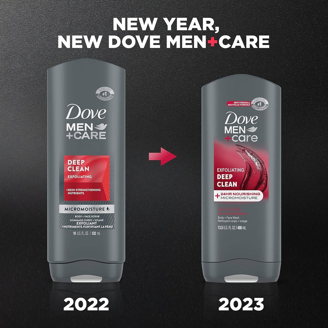 DOVE MEN + CARE Body and Face Wash Exfoliating Deep Clean Body Wash for Men with 24-Hour Nourishing Micromoisture Technology, 13.5 Oz