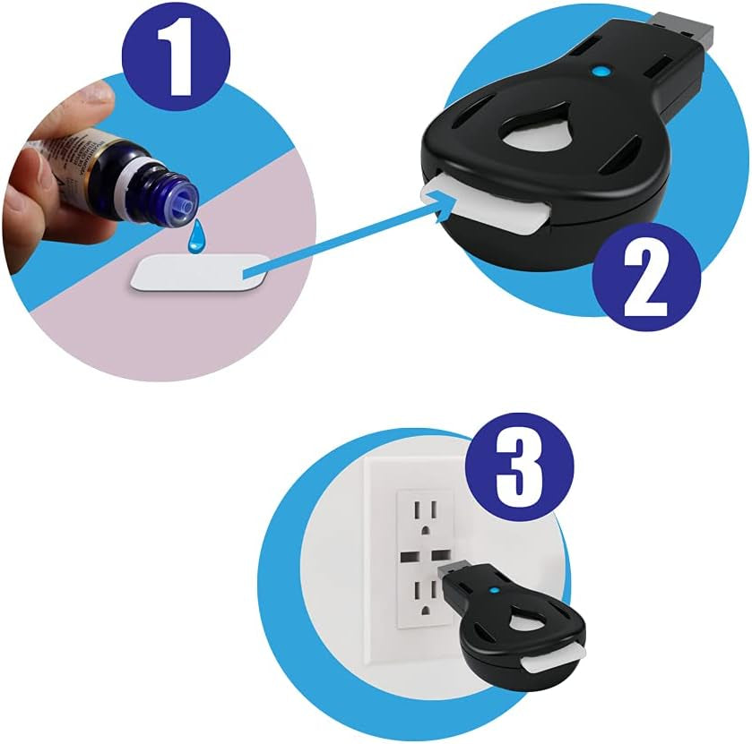 Aromakey USB Aromatherapy Diffuser with 5 Unscented Refill Pads for Bedroom - Bathroom - Kitchen - Home - Office - Car - Travel (Black)