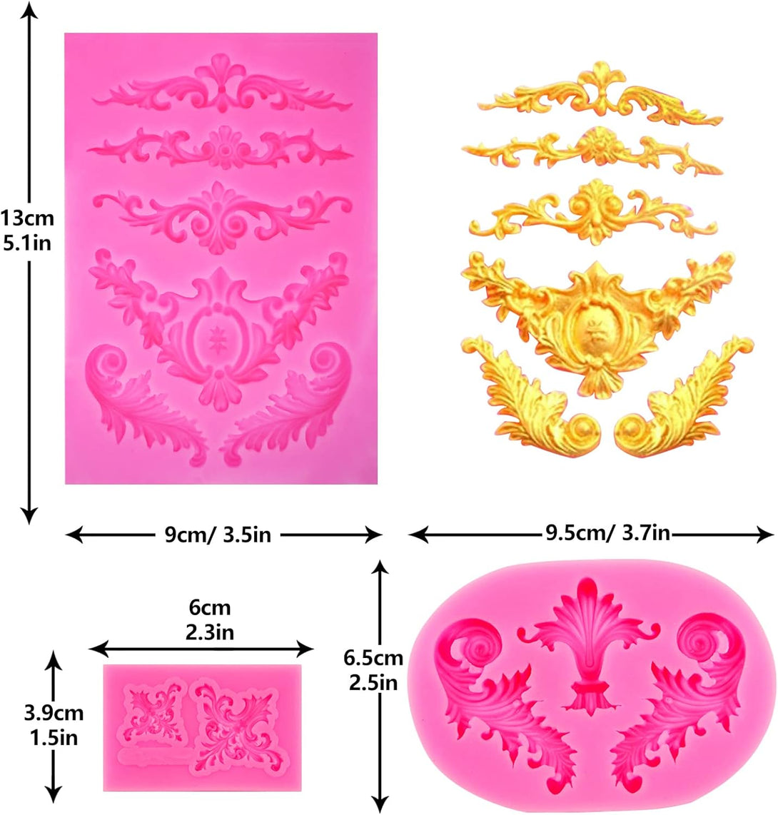 7Pcs Baroque Style Curlicues Scroll Lace Silicone Fondant Molds, Relief Flower Mould Filigree Mold 3D Sculpted for Candy Gummy Decoration Cupcake Topper Jewelry Polymer Clay Crafting Projects