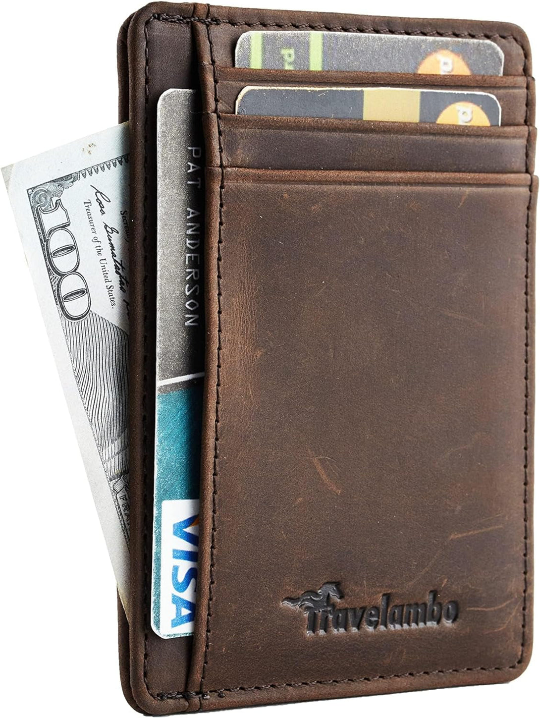 Travelambo Slim Wallet Front Pocket Minimalist Leather RFID Blocking Medium Size
