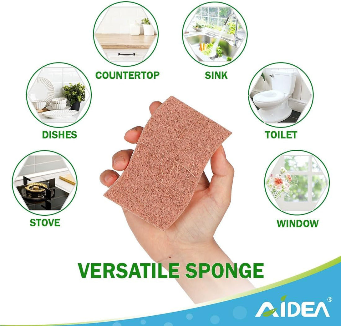 AIDEA Non-Scratch Scrub Sponge-12Count, Natural Sponges for Non-Stick Cookware, Sponges Kitchen, Cellulose Sponges for Dishes, Cleaning Sponge for Kitchen, Bathroom, Household