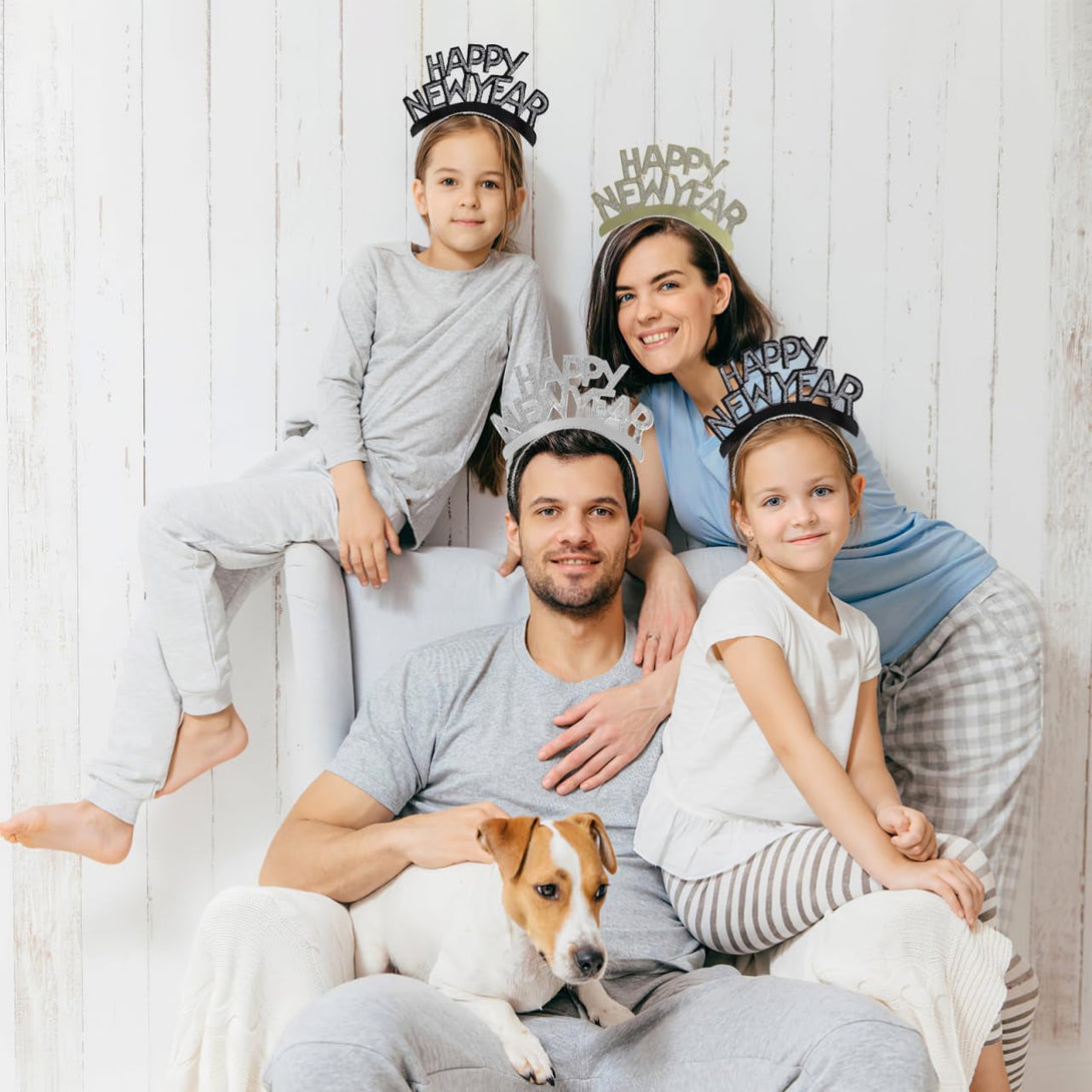 Amosfun HAPPY NEW YEAR Headband Tiara New Years Party Favors Gold Silver Black 12 Pieces