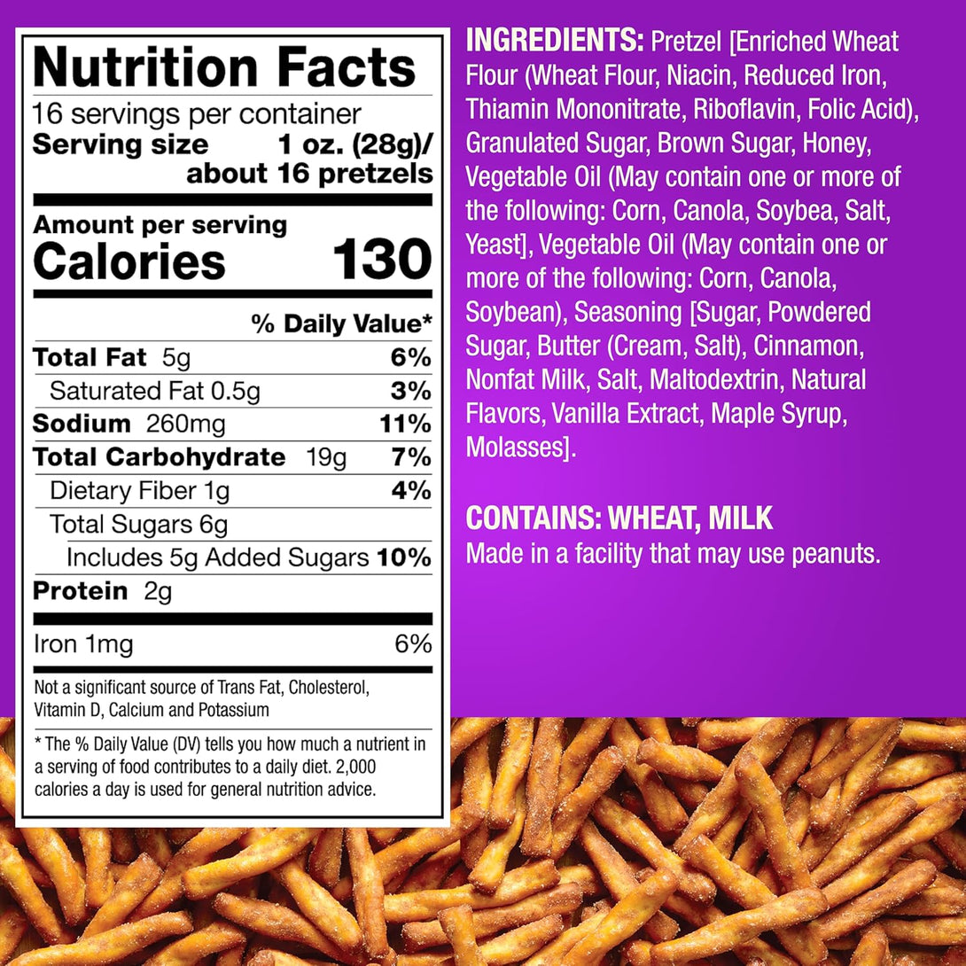 Dot'S Pretzels Cinnamon Sugar Seasoned Pretzel Twists, Healthy Kids Snacks, 16Oz Grocery Sized Bag