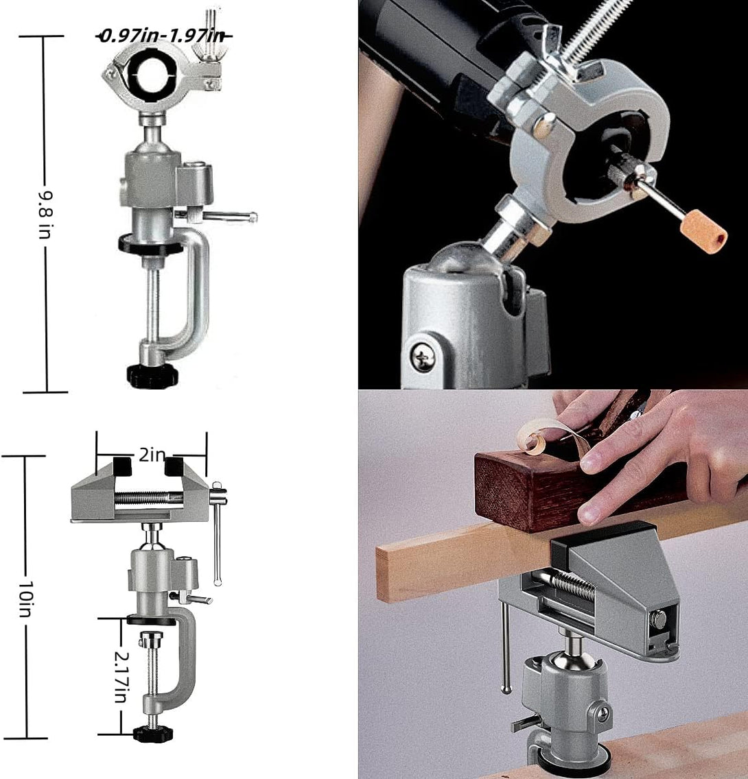 Table Vise,2 in 1 Universal Rotate 360° Work Clamp-On Vise,Table Vice with Electric Drill/Grinder Holder for Woodworking, Drilling, Sawing, Jewelry Making,Metal Working and DIY (3'')