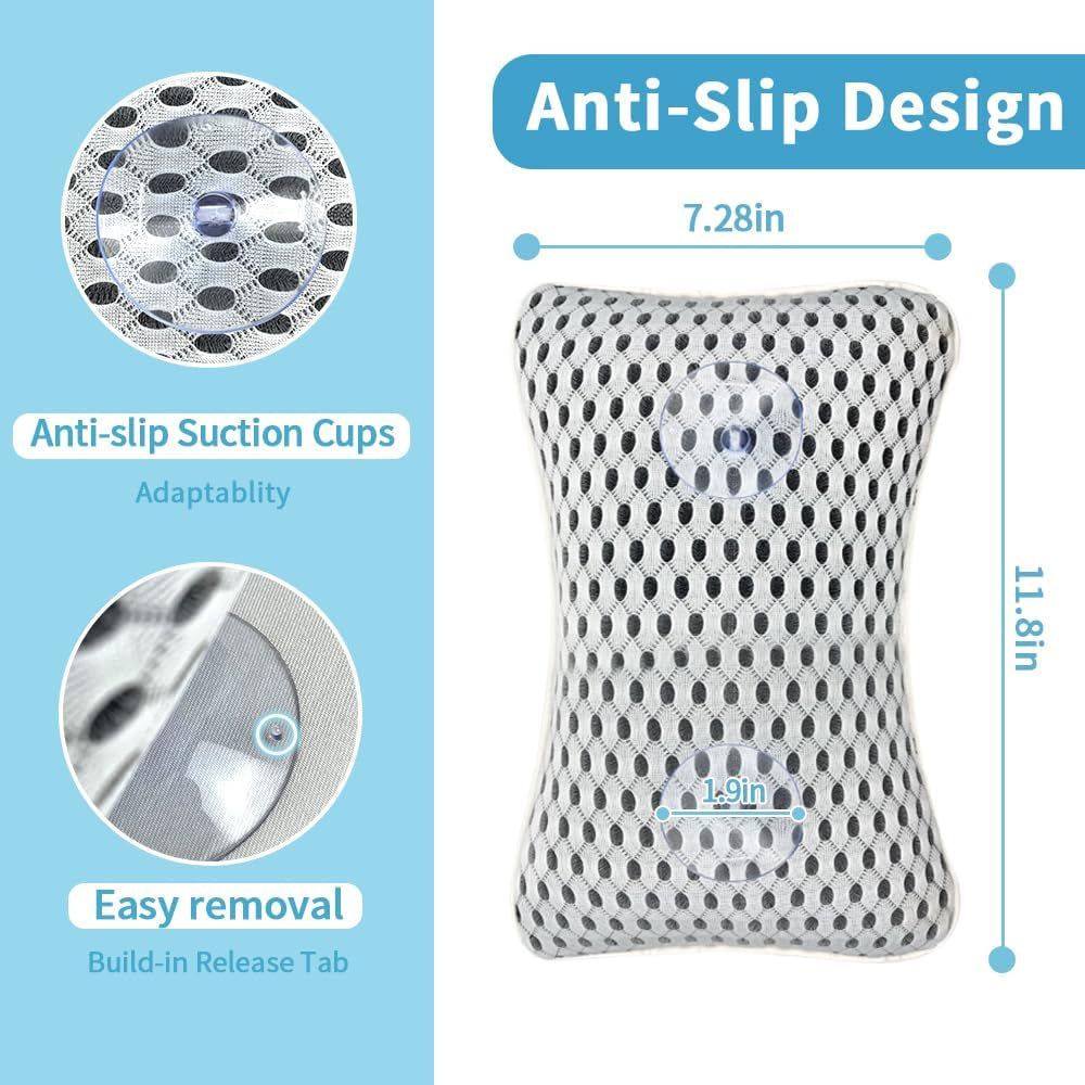Upgraded Bath Pillows for Tub, Slip Resistant Waterproof Bath Pillows for Tub Neck and Back Support with 2 Strong Suction Cups, Relaxing Spa Essentials