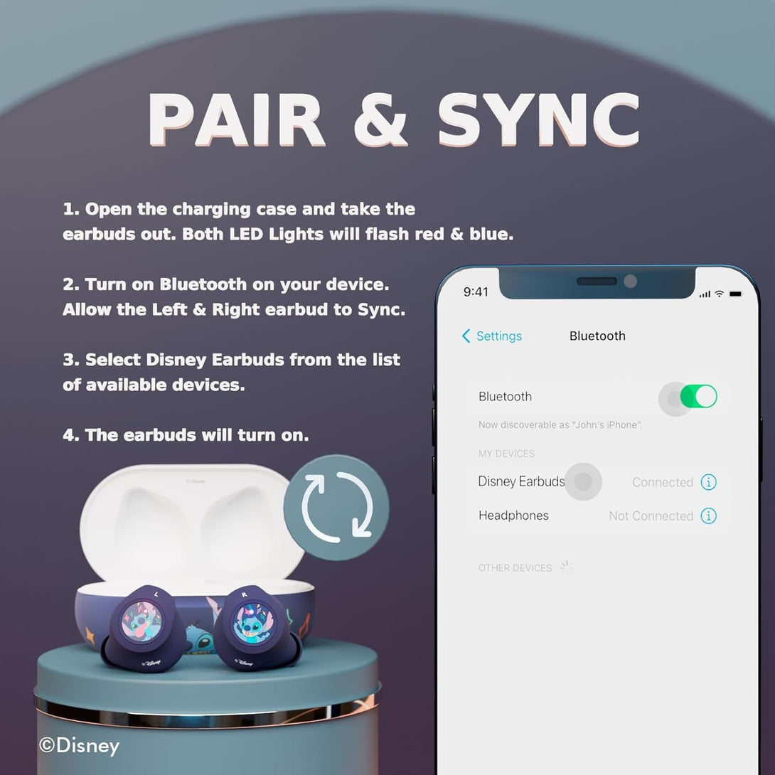 Disney Lilo and Stitch Bluetooth Earbuds W/Charging Case- Wireless Headphones W/Built-In Mic+ up to 30 Hrs Playtime- Lilo and Stitch Gifts for Girls,Boys,Women,Men,All Fans of Lilo and Stitch Stuff