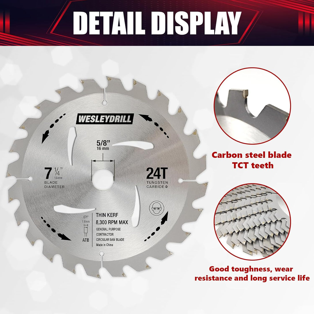 12 Packs Circular Saw Blade Set, 7-1/4" X 24-Tooth, Carbon Steel, 5/8 Inch Arbor, DIY Cutting for Wood, Laminate, Wood Composites, Veneered Plywood & Hardwoods