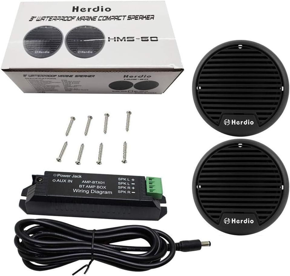 Herdio 3" Inch Marine Bluetooth Speakers Boat Motorcycle Hot Tub Stereo with Max Power 140 Watt (Black)