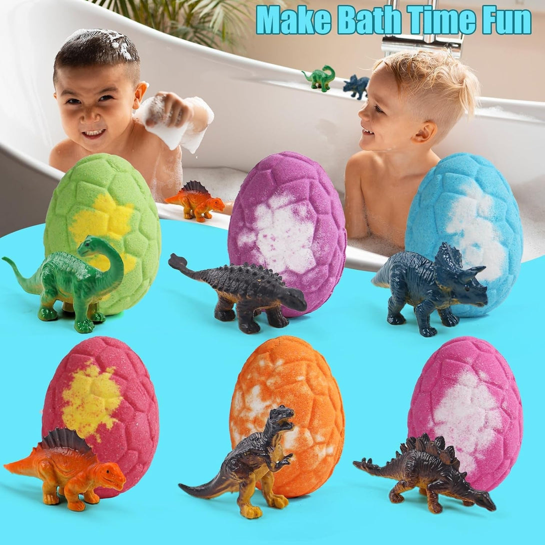 Bath Bombs for Kids with Surprise Inside, 6 Pack Big Kids Bath Bombs Gift Set, Organic Bubble Bath Fizzies with Dinosaur Egg Toys & Dinosaur Themed Mat, Birthday Gifts for Boys, Girls 3 4 5 6 7 8 9