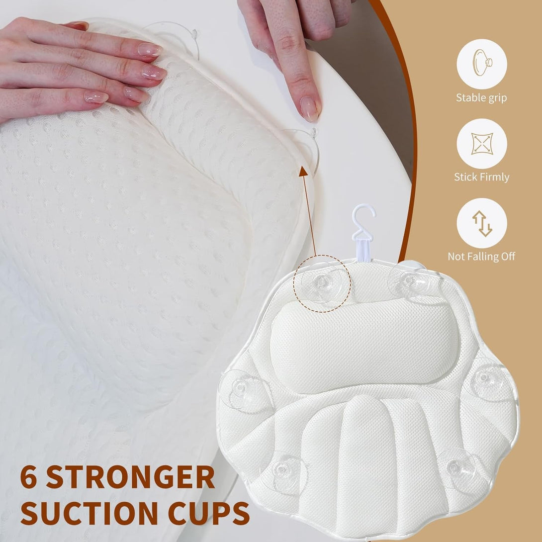 Luxury Bathtub Pillow, Mesh Bath Pillow with Suction Cups ，Bathtub Pillow for Women Relaxing, Bath Pillows for Tub Neck and Back Support,Fits All Bathtub(M002) (White)