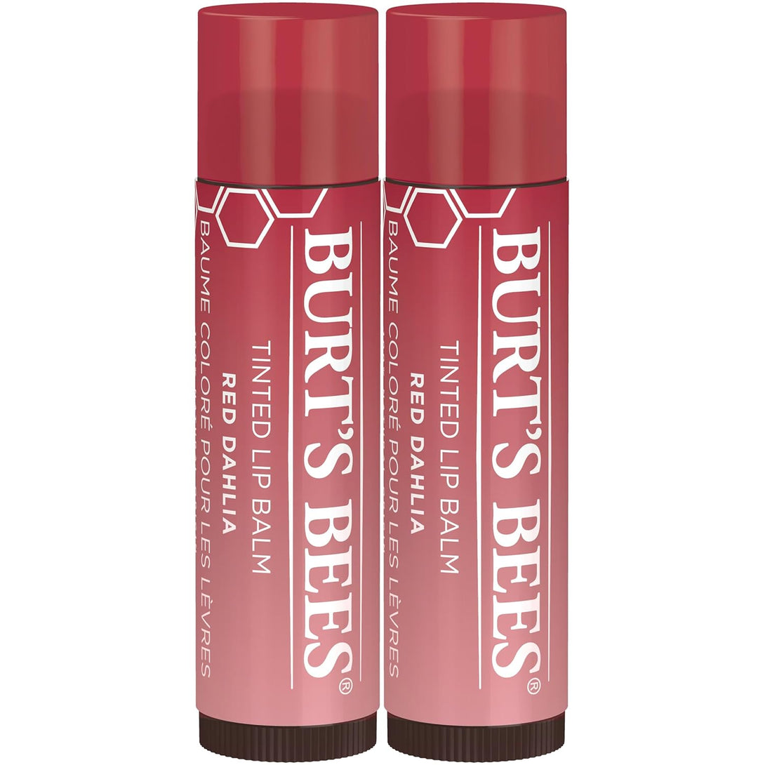 Burt'S Bees Lip Tint Balm Stocking Stuffers Gifts, Long Lasting 2 in 1 Duo Tinted Balm Formula, Color Infused with Hydrating Shea Butter for a Natural Looking Buildable Finish, Red Dahlia (2-Pack)