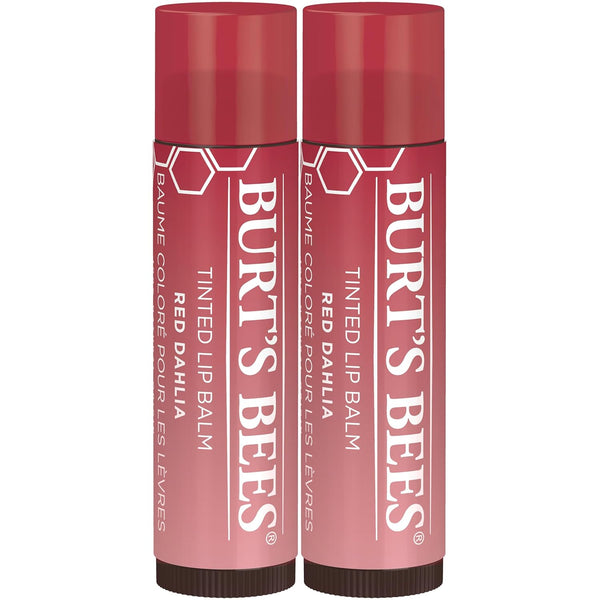 Burt'S Bees Lip Tint Balm Stocking Stuffers Gifts, Long Lasting 2 in 1 Duo Tinted Balm Formula, Color Infused with Hydrating Shea Butter for a Natural Looking Buildable Finish, Red Dahlia (2-Pack)