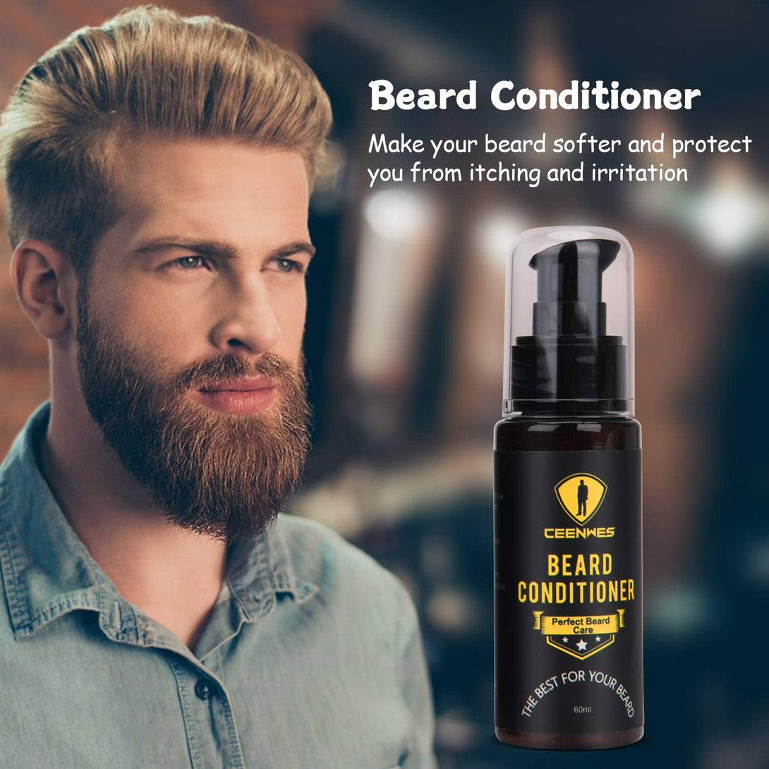 Ceenwes Upgraded Beard Grooming Kit - Conditioner, Oil, Brush, Comb, Balm, Scissors, Storage Bag for Beard and Mustache Trimming, Perfect Men'S Gift