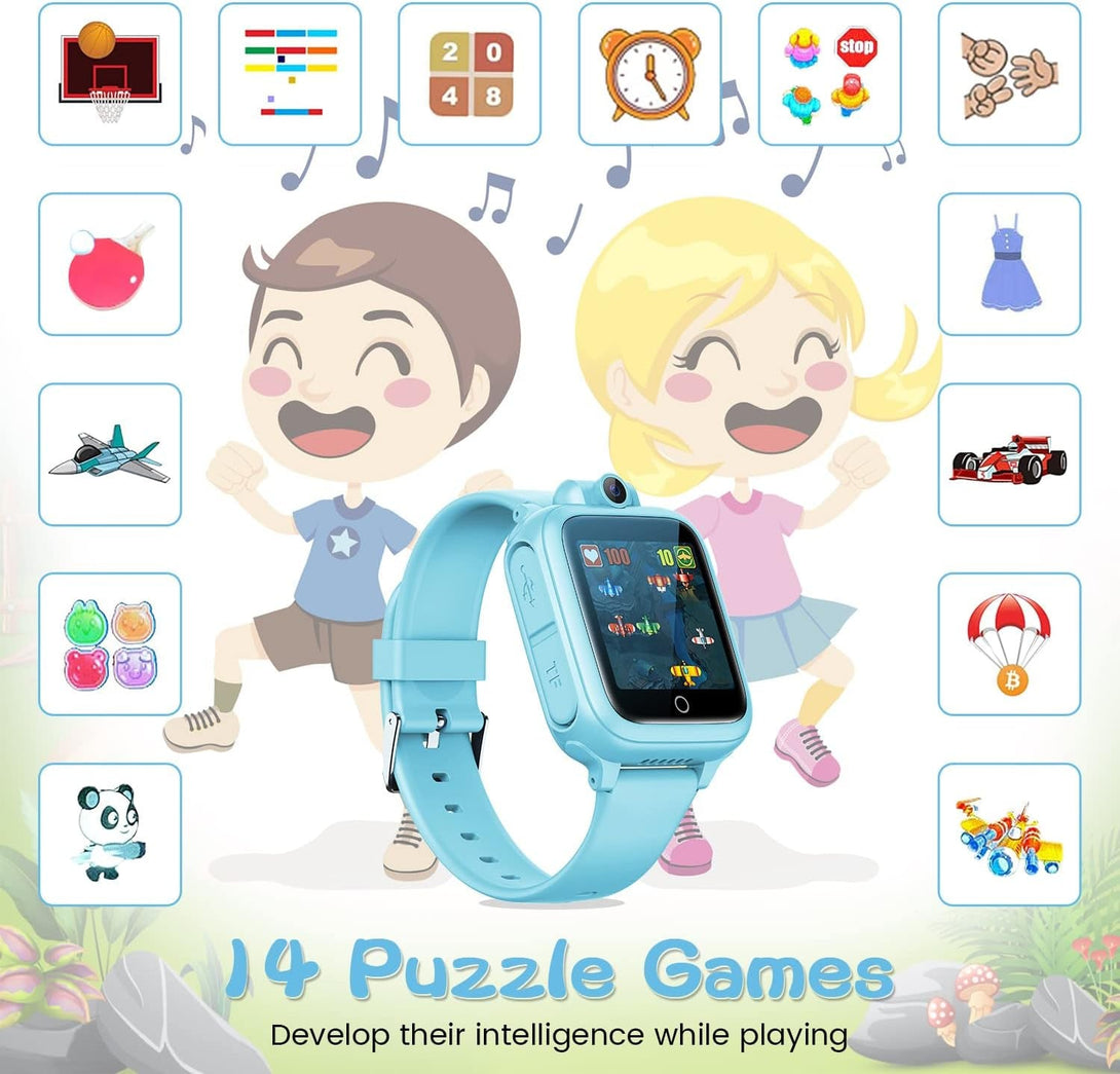Kids Smart Watch Boys Toys - Smart Watch for Kids Game Smart Watch Gifts for 4-12 Years Old with 14 Games Camera Video Music Calculator Alarm Birthday Gift Age 3-9 (Blue)