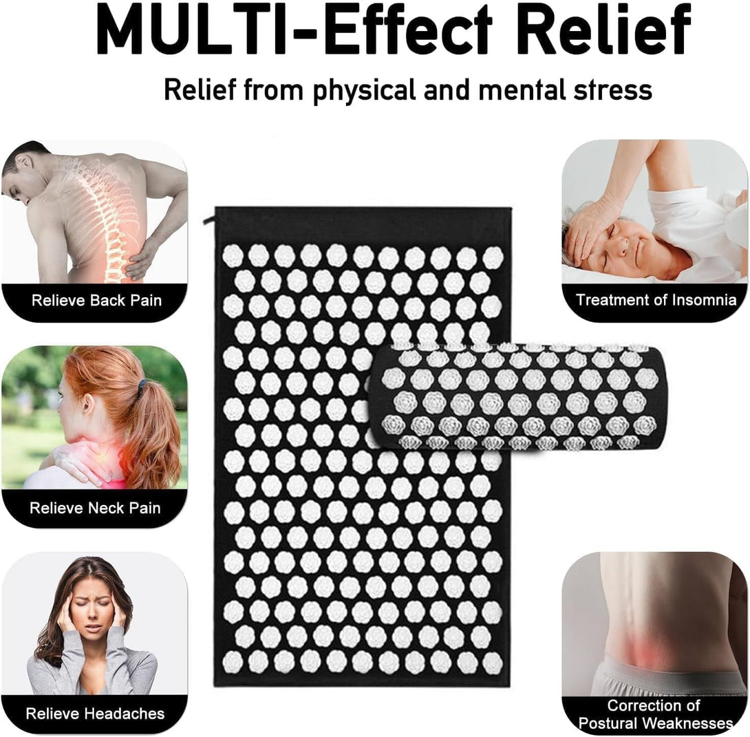 Acupressure Mat Set, Acupuncture Point Massage Pillow, Relieving Back and Neck Pain, Muscle Relaxation and Stress Reduction, Sciatica Relief, Suitable for Men and Women, Black White
