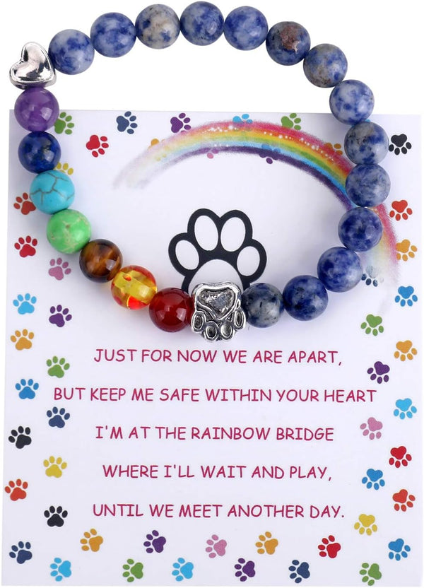 Pet Memorial Gifts,Rainbow Bridge Bracelet for Beloved Dog Cat,8Mm Mixed Color Bead 7 Chakra Pet Memorial Bracelet for Women Men Who Loss of Pets,Pet Sympathy Gift