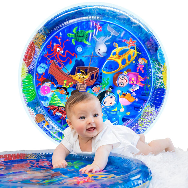 Baby Tummy Time Water Mat, Premium Activity Center Promoting Baby Motor & Sensory Development, Inflatable Playmat Pat Visual Stimulation Gift for Infants & Toddlers Boys & Girls