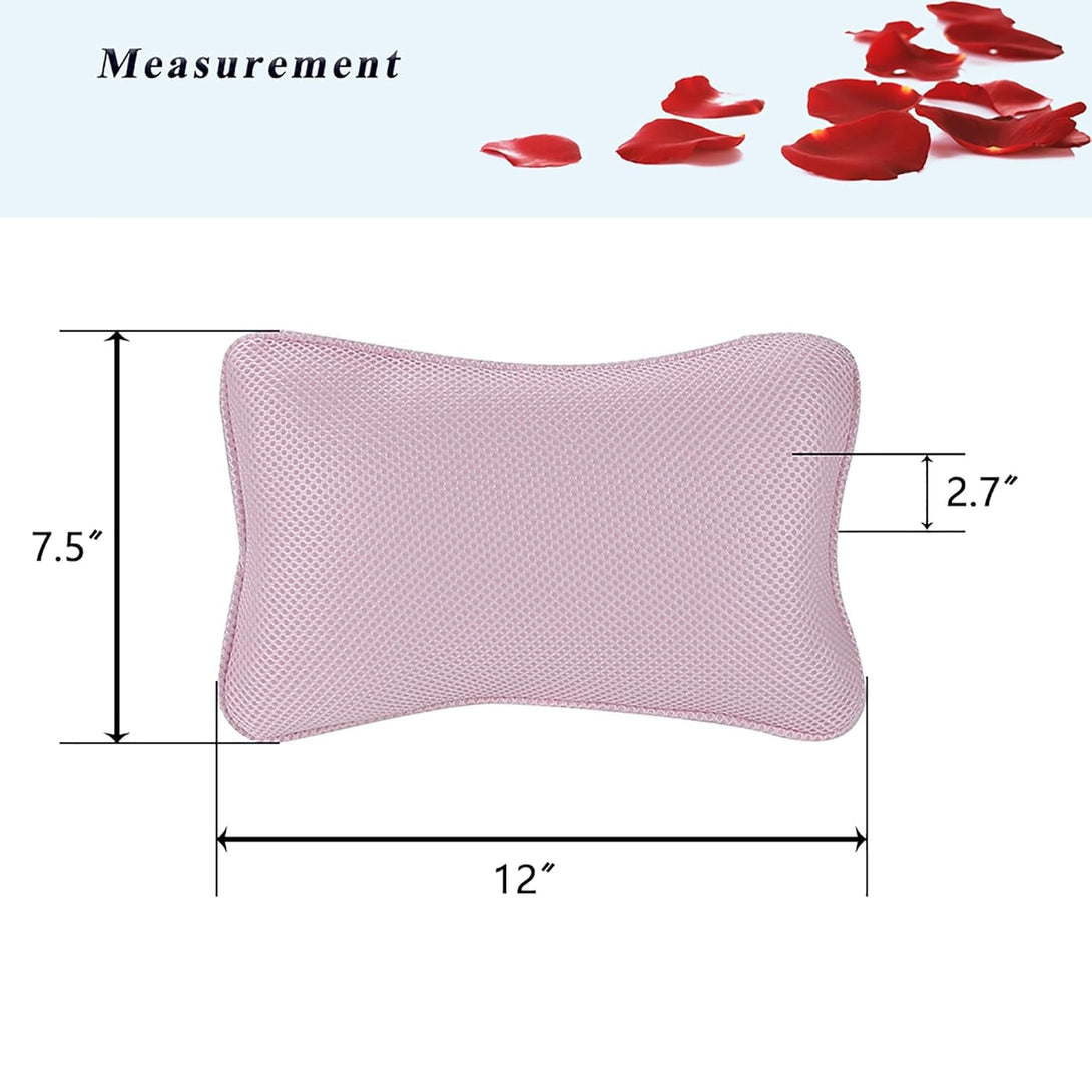 Bath Pillow for Tub, Non Slip with 2 Large Suction Cups, Breathable Soft, Comfortable Head Neck Support, Machine Washable (Pink)