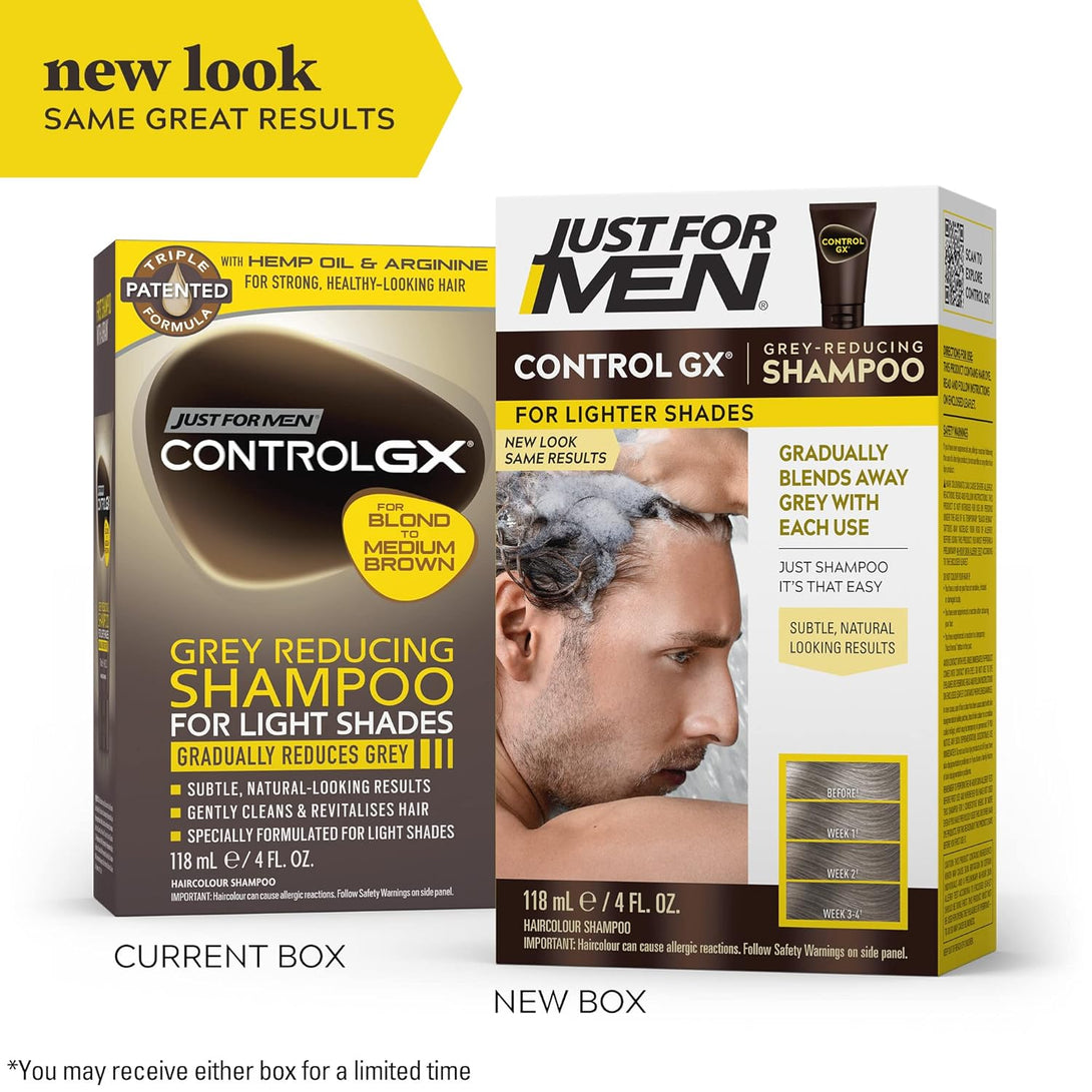 Just for Men Control GX Grey Reducing Shampoo for Lighter Shades of Hair, Blonde to Medium Brown, Gradual Hair Color, 4 Fl Oz - Pack of 1 (Packaging May Vary)