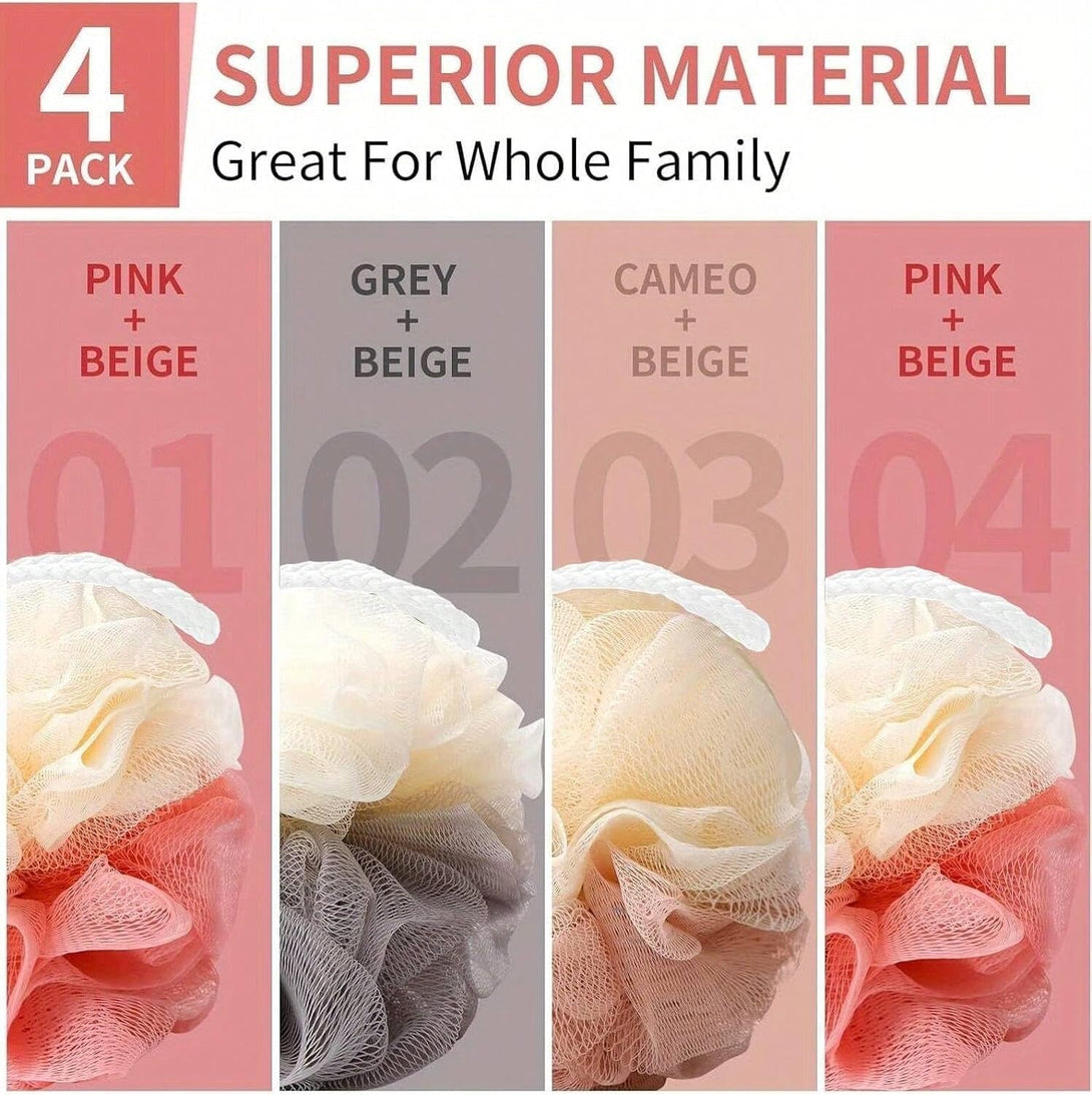 Loofah Sponge Pack of 4,Deep Cleansing Body Scrubber for Shower, Exfoliating Bath Sponge for Women and Men Bathing Accessories (50G)