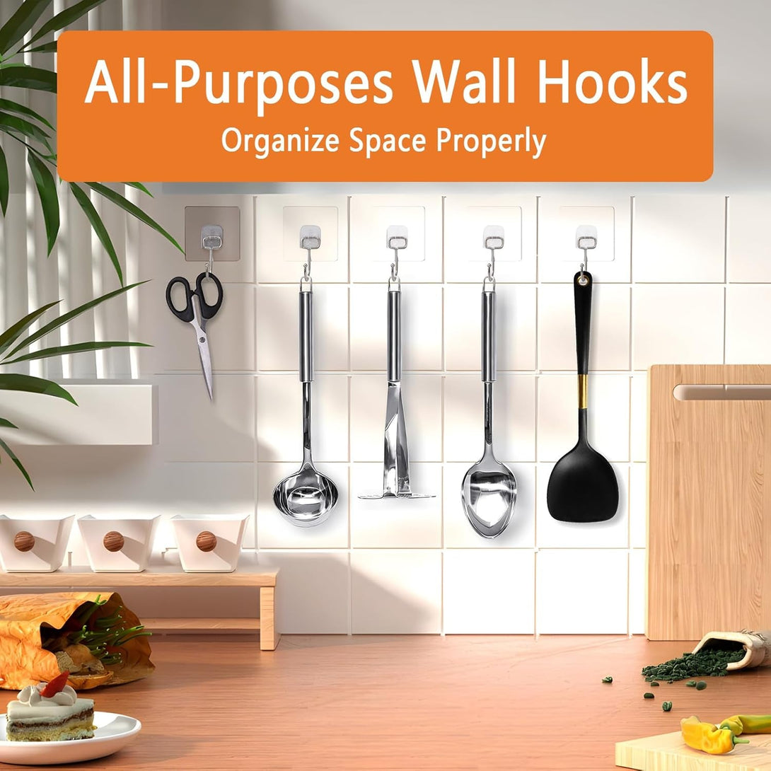 Adhesive Hooks for Hanging 33Lbs Heavy Duty Towel Coat Hooks Waterproof Self Adhesive Wall Hooks for Bathroom Shower Kitchen Door Home Improvement Utility Hook