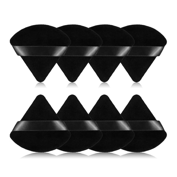 8Pcs of Triangular Powder Puff Makeup Sponges, Made of Super-Soft Velvet, Designed for Contouring, Eye, and Corner, Beauty Blender Foundation Mixing Container.(Black)