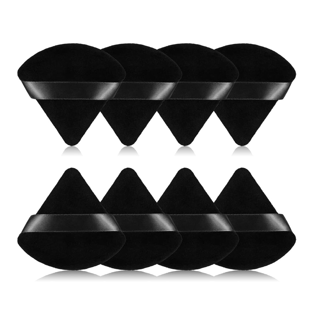 8Pcs of Triangular Powder Puff Makeup Sponges, Made of Super-Soft Velvet, Designed for Contouring, Eye, and Corner, Beauty Blender Foundation Mixing Container.(Black)