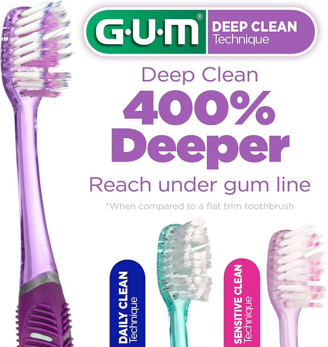 GUM Technique Deep Clean Toothbrush - Compact Soft - Soft Toothbrushes for Adults with Sensitive Extra Fine Bristles, 3Ct