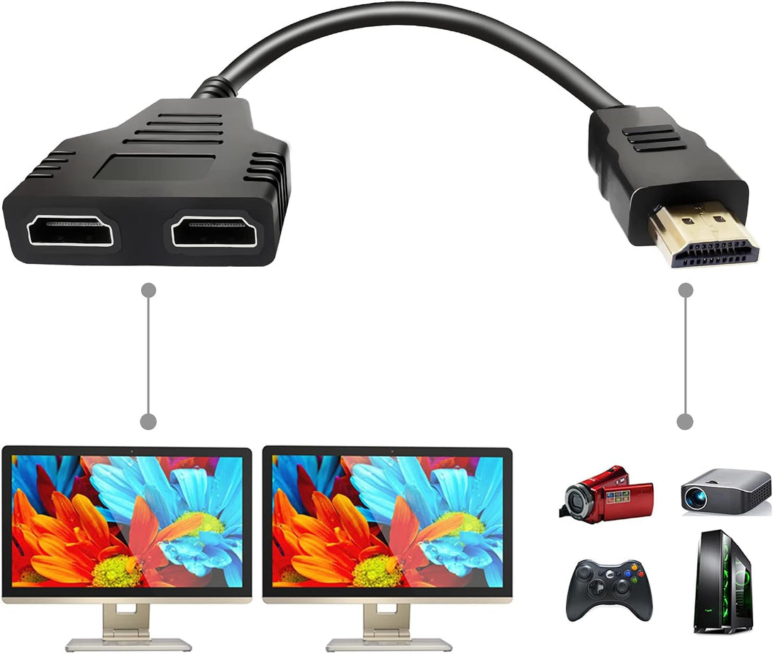 BATU HDMI Splitter Adapter Cable - Splitter 1 in 2 Out Male to Dual HDMI Female 1 to 2 Way for HD, LED, LCD, TV, Support Two the Same Tvs at the Same Time 1080P 30Cm