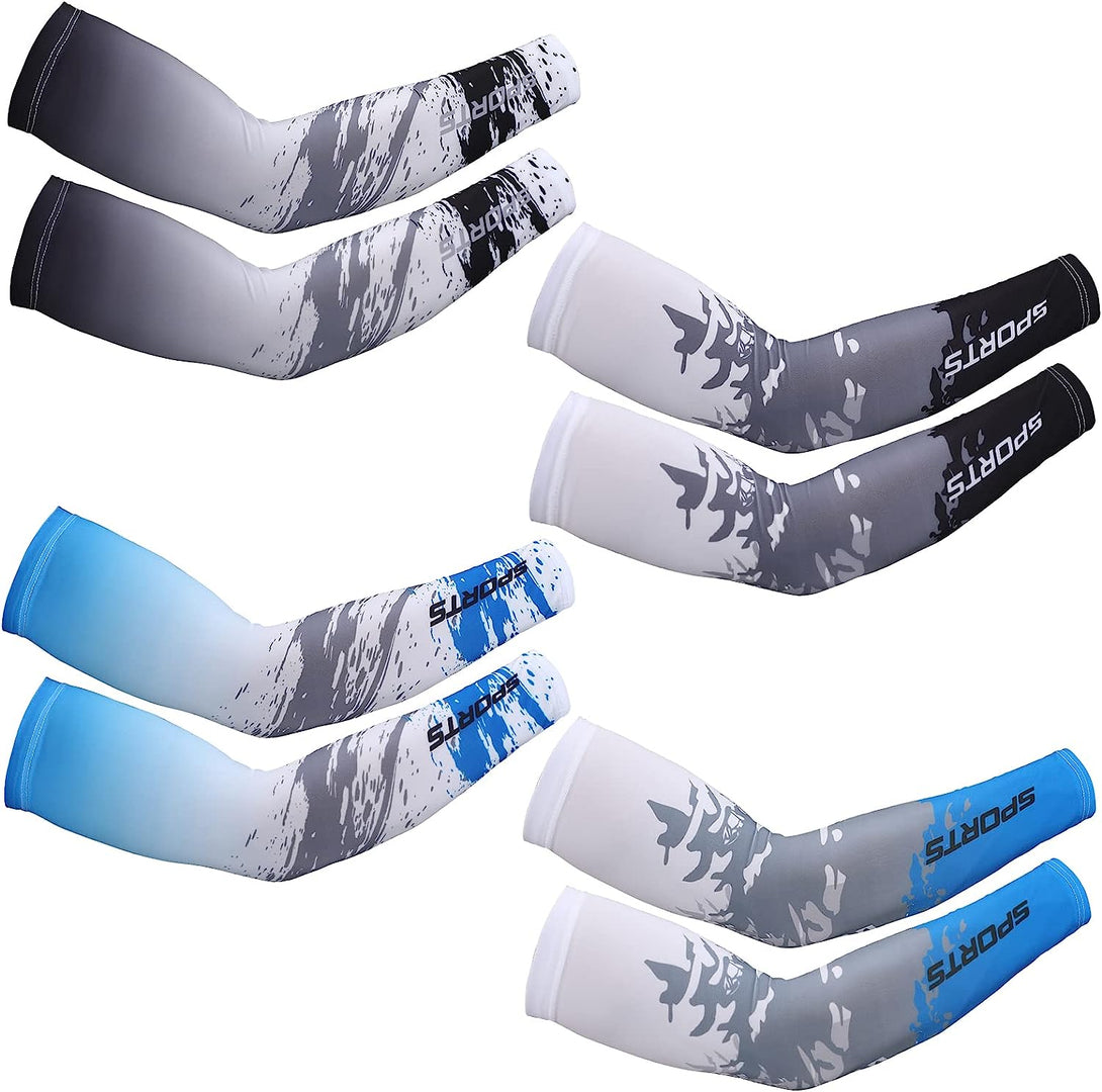 Newcotte 4 Pairs UV Sun Protection Arm Sleeves Cooling Sports Sleeve anti Slip Ice Silk Arm Warmers Arm Covers for Men Women