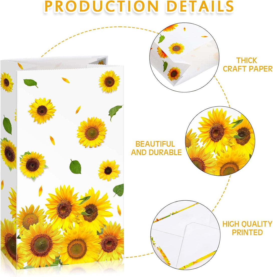 28 Pieces Sunflower Party Favor Bags Sunflower Party Goodie Treat Gift Candy Bags for Sunflower Birthday Party Suppliers Baby Shower, 8.3 X 4.7 X 3.1 Inch