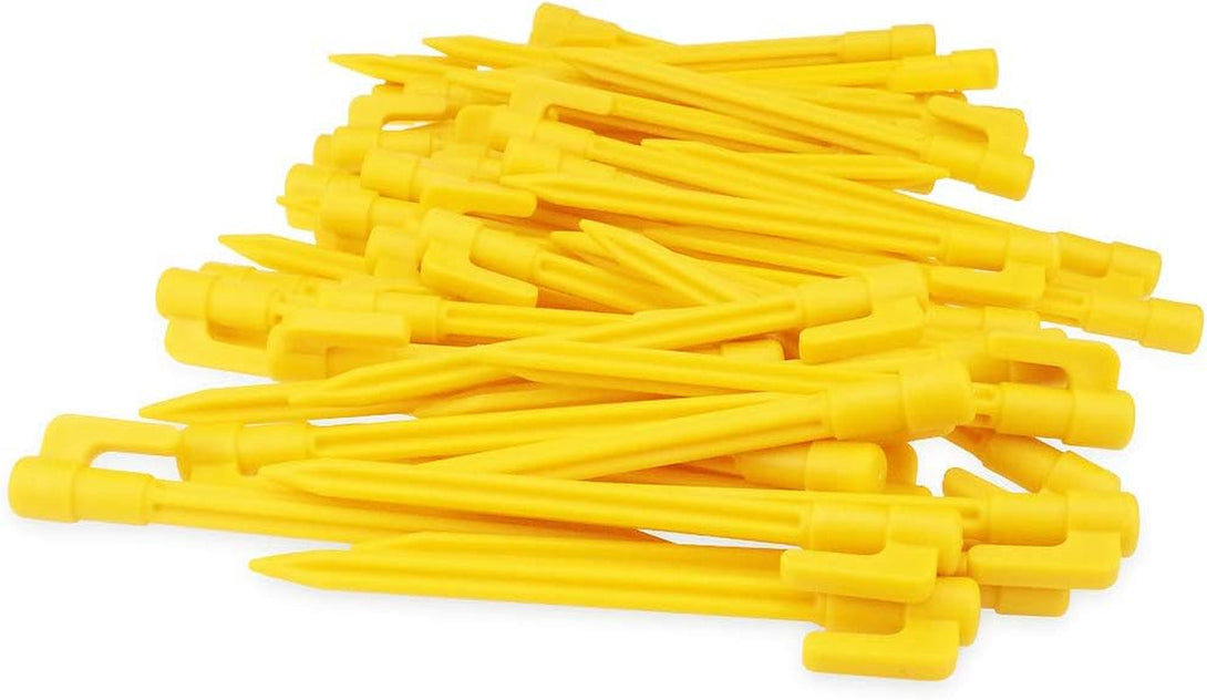 60 Pack Plastic Tent Pegs Garden Landscape Stakes 5.7 Inch for Anchoring Garden Netting, Camping Tents, Rain Tarps and Landscape Fabric Lawn Edging Yellow