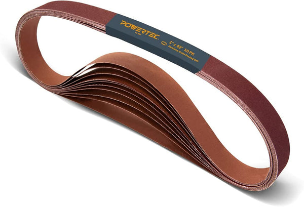 POWERTEC 414208A 1 X 42 Inch Sanding Belts, 80 Grit Aluminum Oxide Belt Sander Sanding Belt for Belt Sander, Belt and Disc Sander, Wood & Paint Sanding, Metal Polishing, 10PK