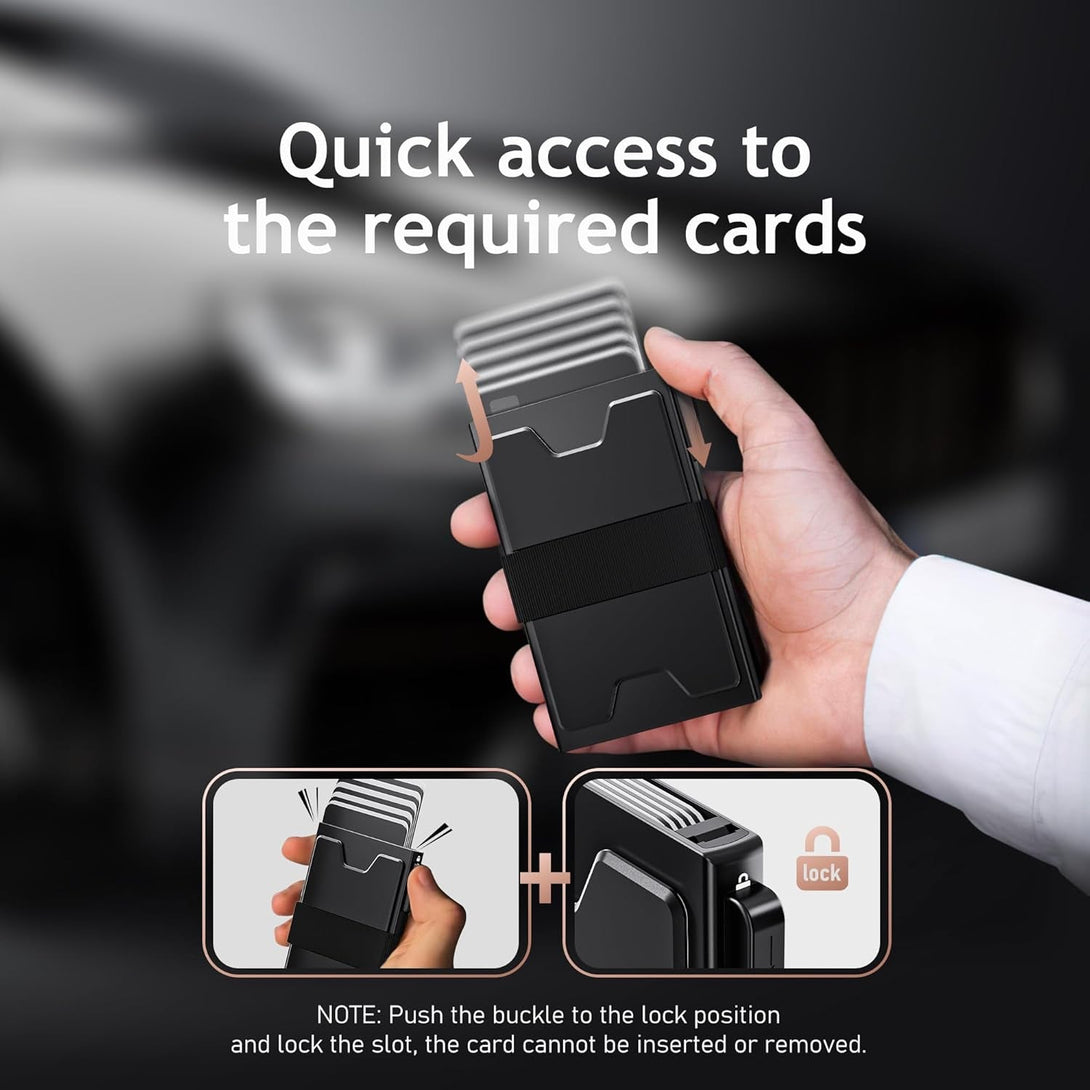 Slim Card Holder Wallet for Men, RFID Blocking Minimalist Mens Wallet, Metal Pop up Wallet with Cash Band (Black)
