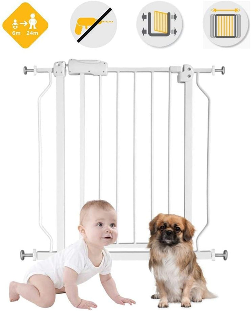 Fairy Baby Narrow Baby Gate 27 Inch to 29 Inch Wide, Small Auto Close Walk through Safety Gates Pressure Mounted for Stairs Doorways Kids or Pets,White