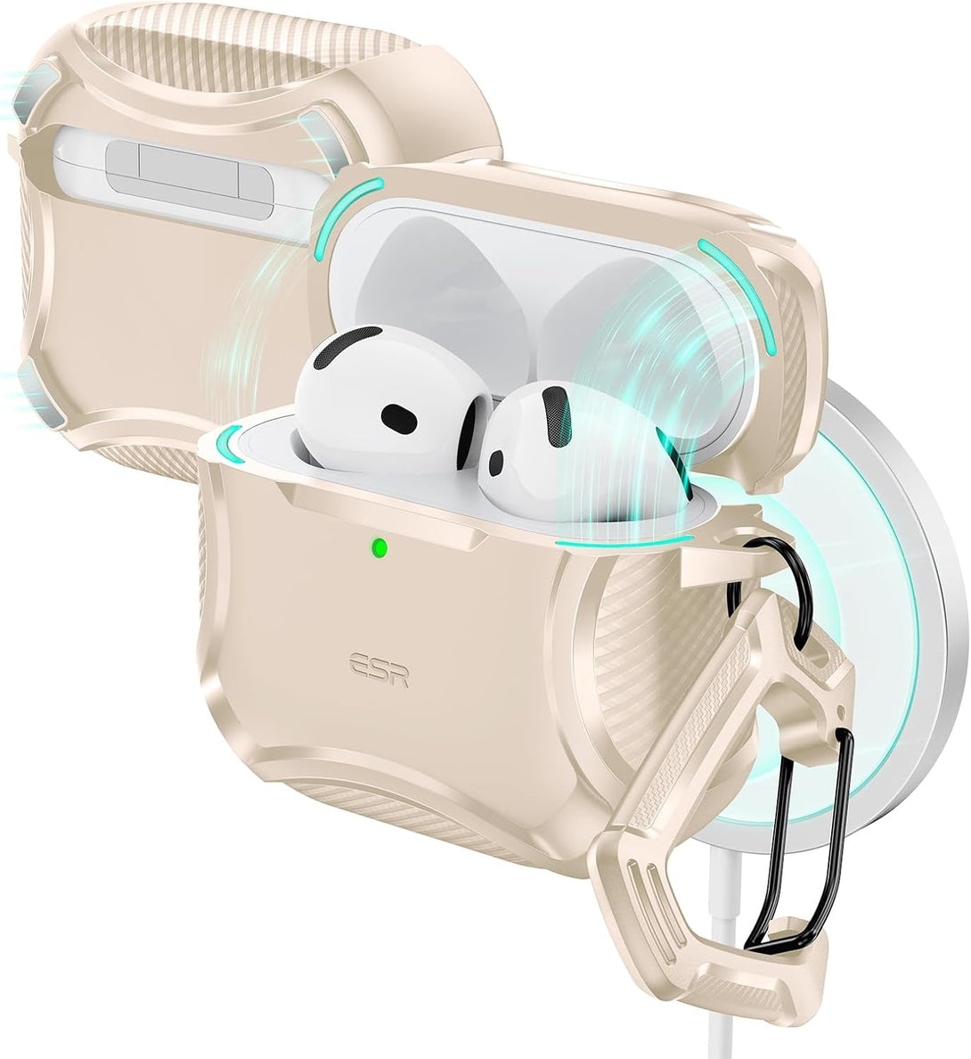 ESR for Airpods 4 Case (Halolock), Compatible with Airpods 4Th Generation Case (2024), Compatible with Magsafe, Powerful Drop Protection, Magnetic Lid, Cyber Series, Desert Titanium