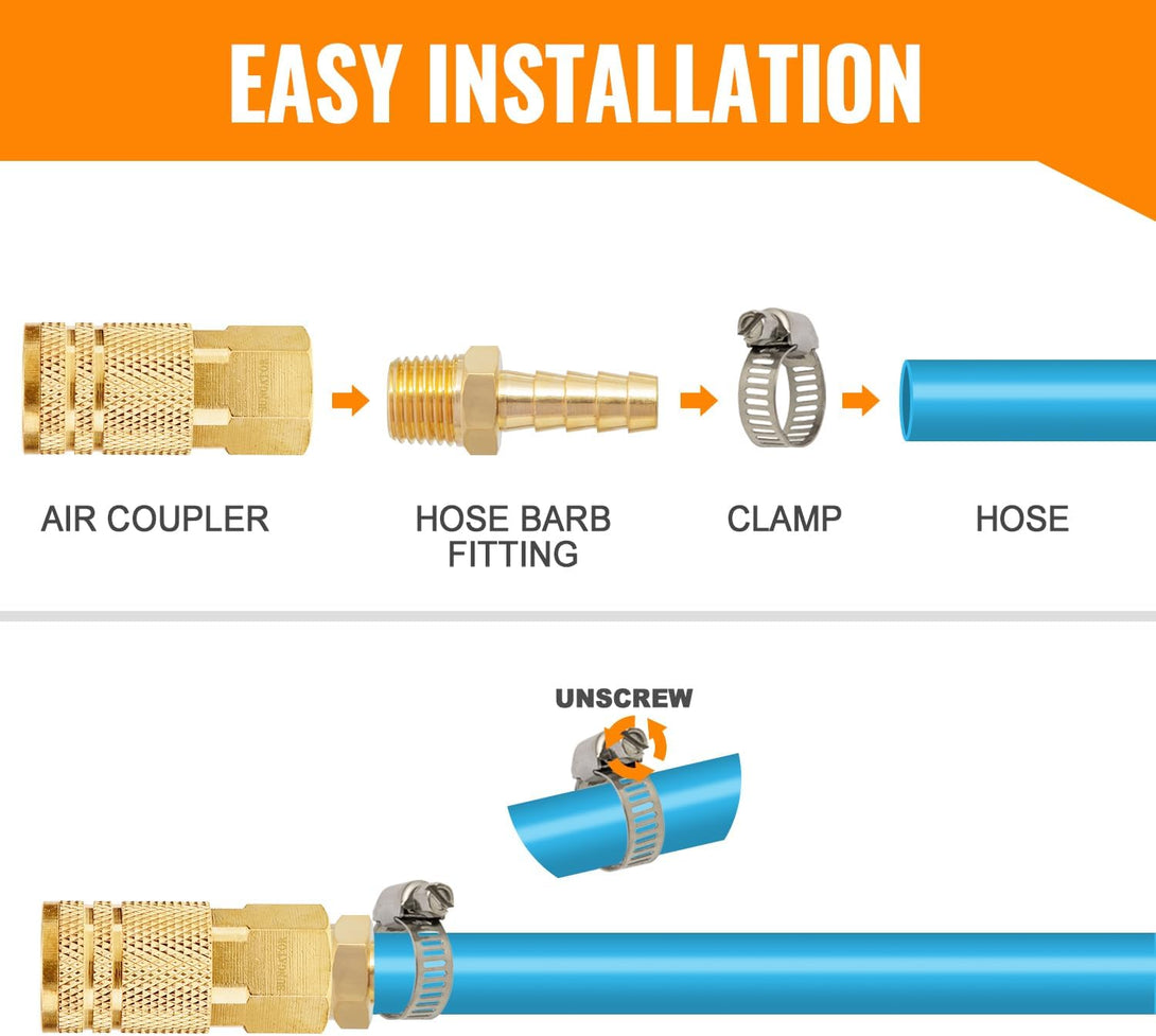 SUNGATOR 1/4" NPT to 3/8" Barb Hose Barb Fittings, Brass Air Hose Barb Fittings, 3/8" Barb to 1/4" NPT Male Thread Hose Barb Adapter Connector, Barbed Air Hose Repair Fitting Kit for Gas/Air (12 Pack)