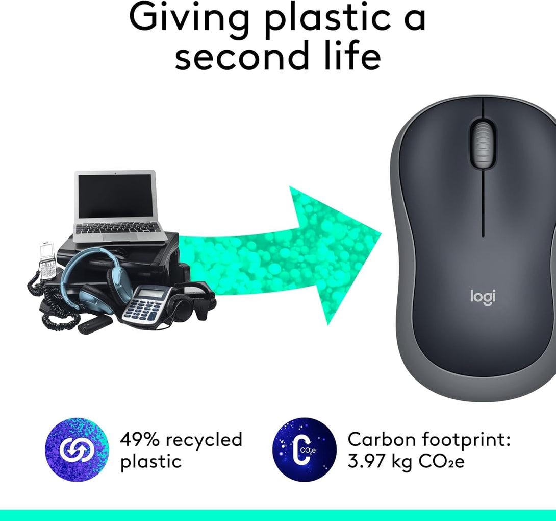 Logitech M185 Wireless Mouse, 2.4Ghz with USB Mini Receiver, 12-Month Battery Life, 1000 DPI Optical Tracking, Ambidextrous Pc/Mac/Laptop - Swift Grey