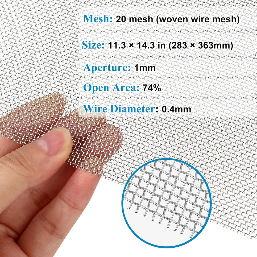 20 Mesh Stainless Steel Mesh Screen 1Pack Woven Wire Mesh 11.3×14.3 Inches (283×363Mm) for Mesh Screen, No Easily Rust Metal Vent Screen for BBQ, Screen Porch, Floor, Wall, Fireplace Flue