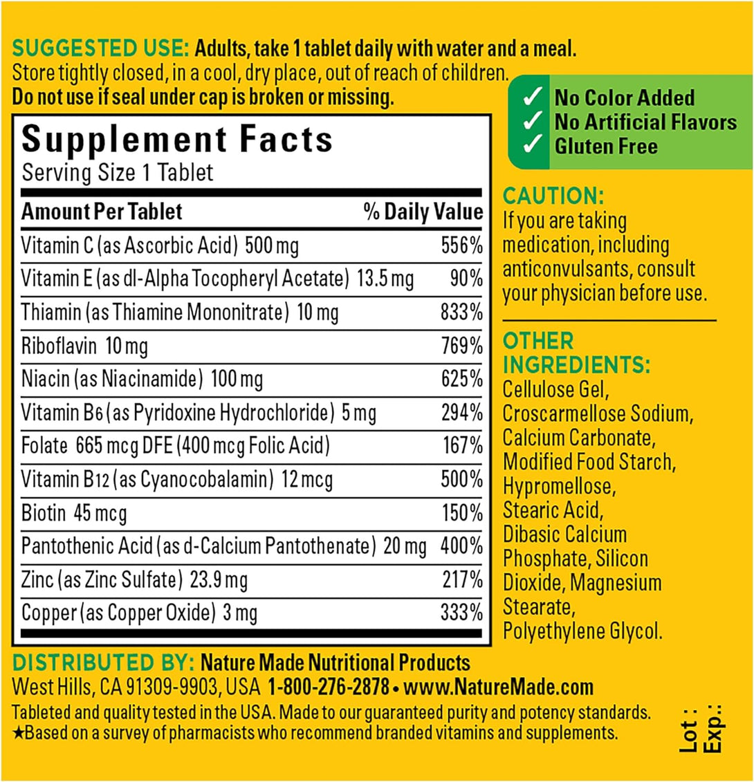 Nature Made Stress B Complex with Vitamin C and Zinc, Dietary Supplement for Immune Support, 75 Tablets, 75 Day Supply