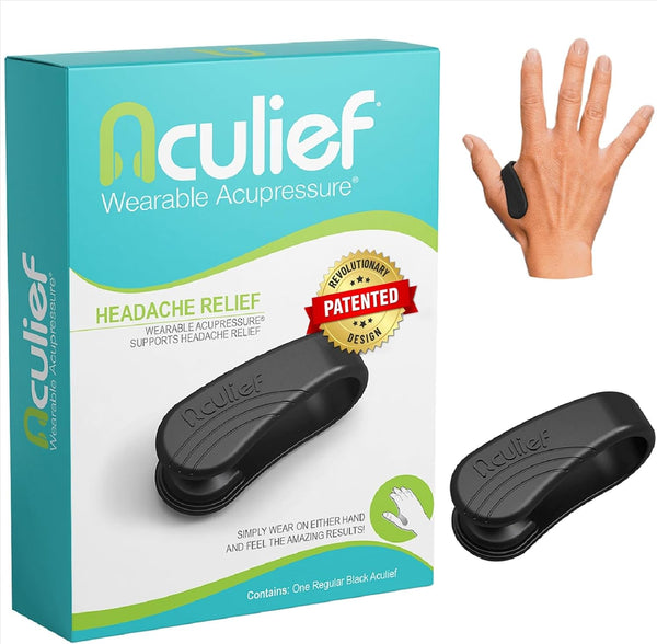 Aculief 1-Pack Wearable Natural Acupressure Support for Relaxation, Headache, Migraine, Stress Alleviation & Tension Relief, Soothes Muscle Pain Simple & Effective (Regular/Black)